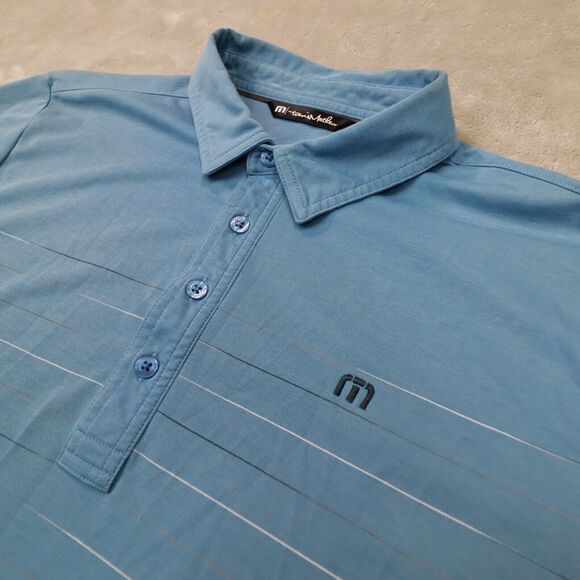 Travis Mathew Light Blue Pima Cotton Blend Chest Stripe Golf Polo size Medium - Picture 3 of 8